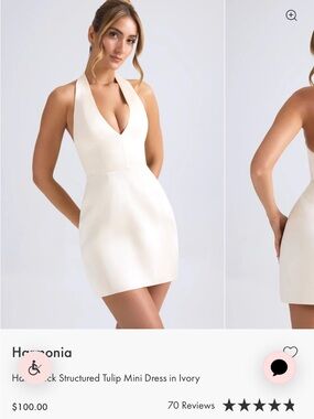 Oh Polly Dress Harmonia
Halterneck Structured Tulip Mini Dress in Ivory